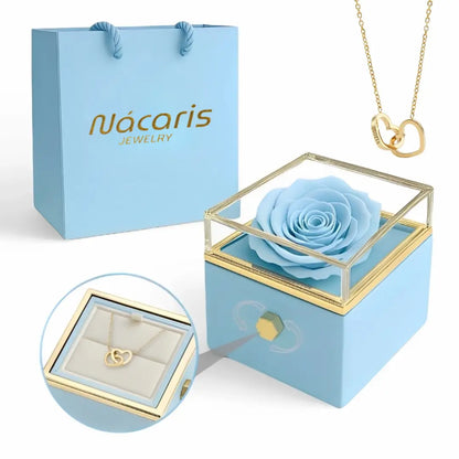CAJA DE ROSA ETERNA | ROSA REAL Y COLLAR PERSONALIZADO EN ORO 18K