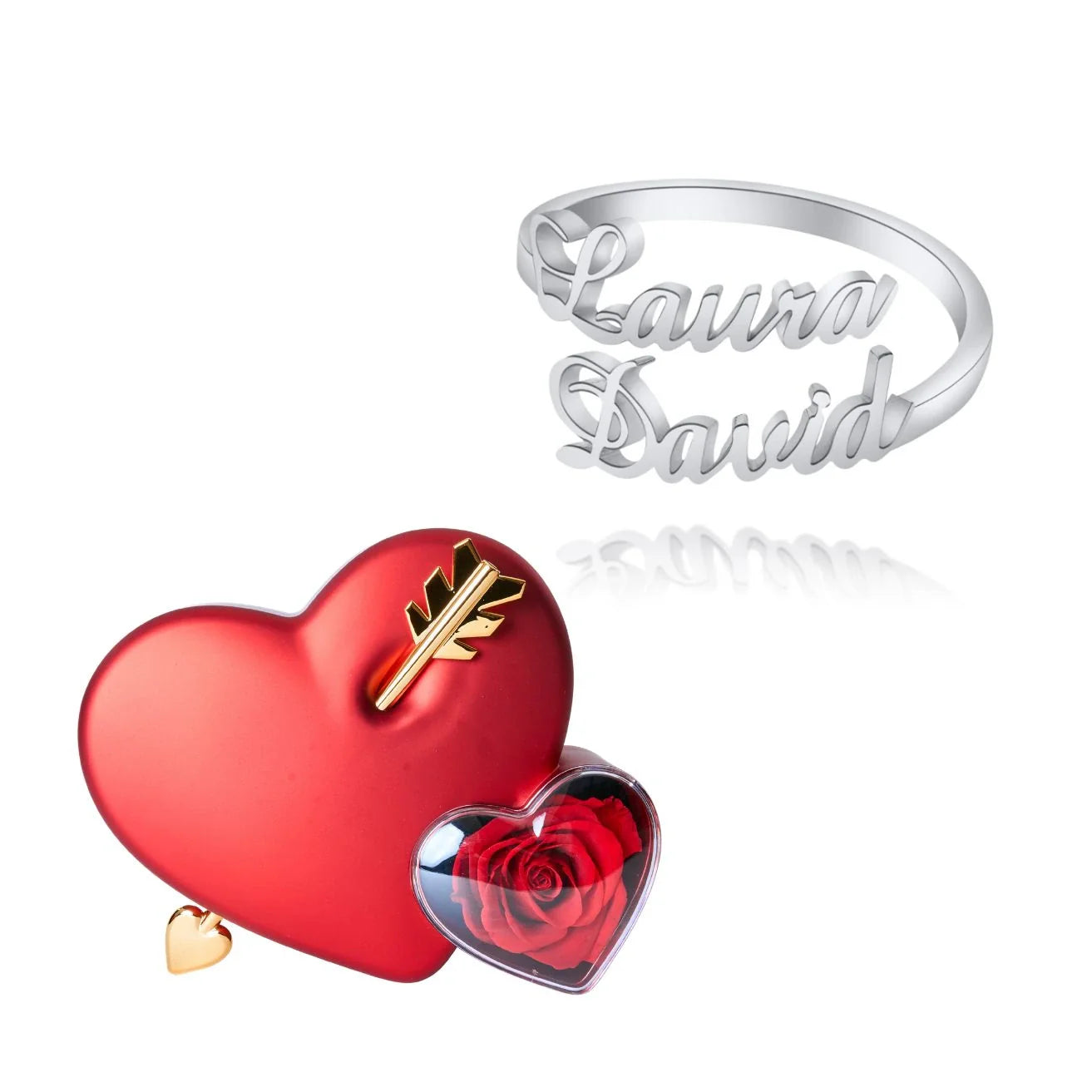 Caja Amor Eterno & Anillo Personalizado con Dos Nombres