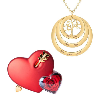 Caja Amor Eterno & Collar Árbol Genealógico Circular Personalizado