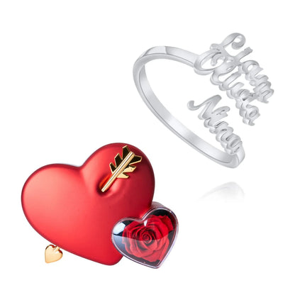 Caja Amor Eterno & Anillo Tres Nombres Grabados Personalizado