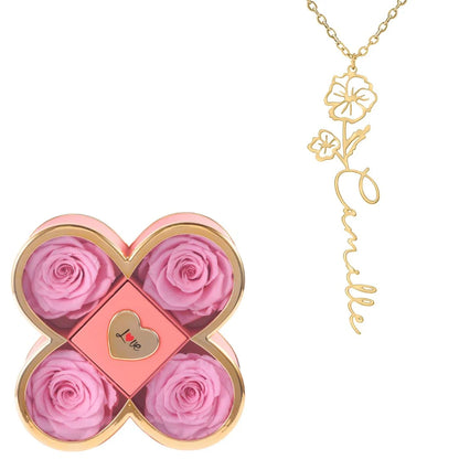 Caja de la Suerte Eterna & Collar Flor Personalizado