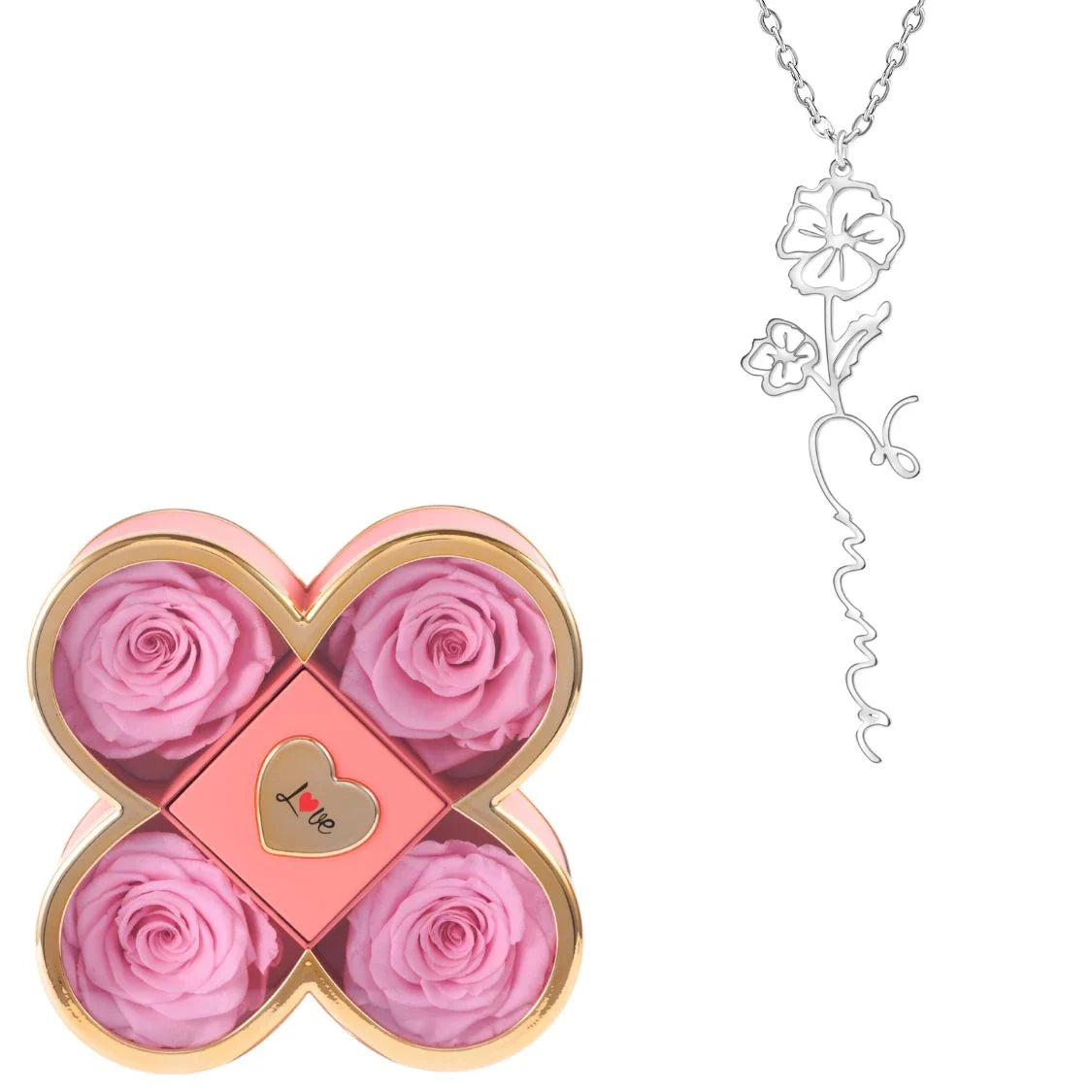Caja de la Suerte Eterna & Collar Flor Personalizado