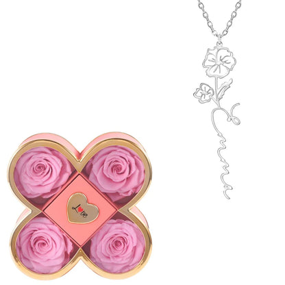 Caja de la Suerte Eterna & Collar Flor Personalizado