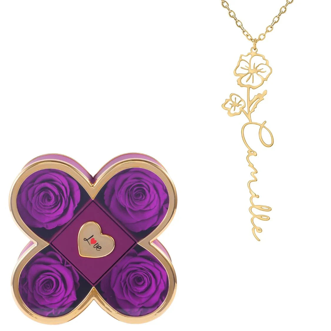 Caja de la Suerte Eterna & Collar Flor Personalizado