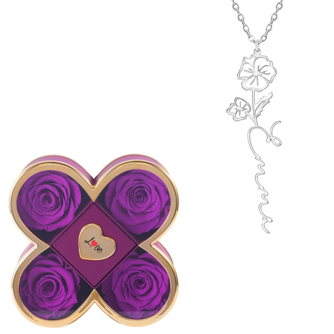 Caja de la Suerte Eterna & Collar Flor Personalizado