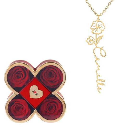 Caja de la Suerte Eterna & Collar Flor Personalizado