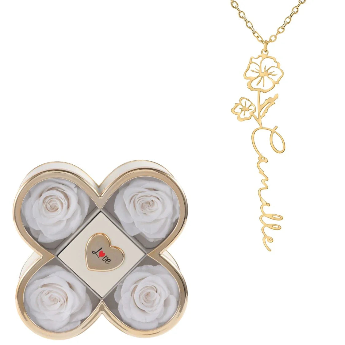 Caja de la Suerte Eterna & Collar Flor Personalizado