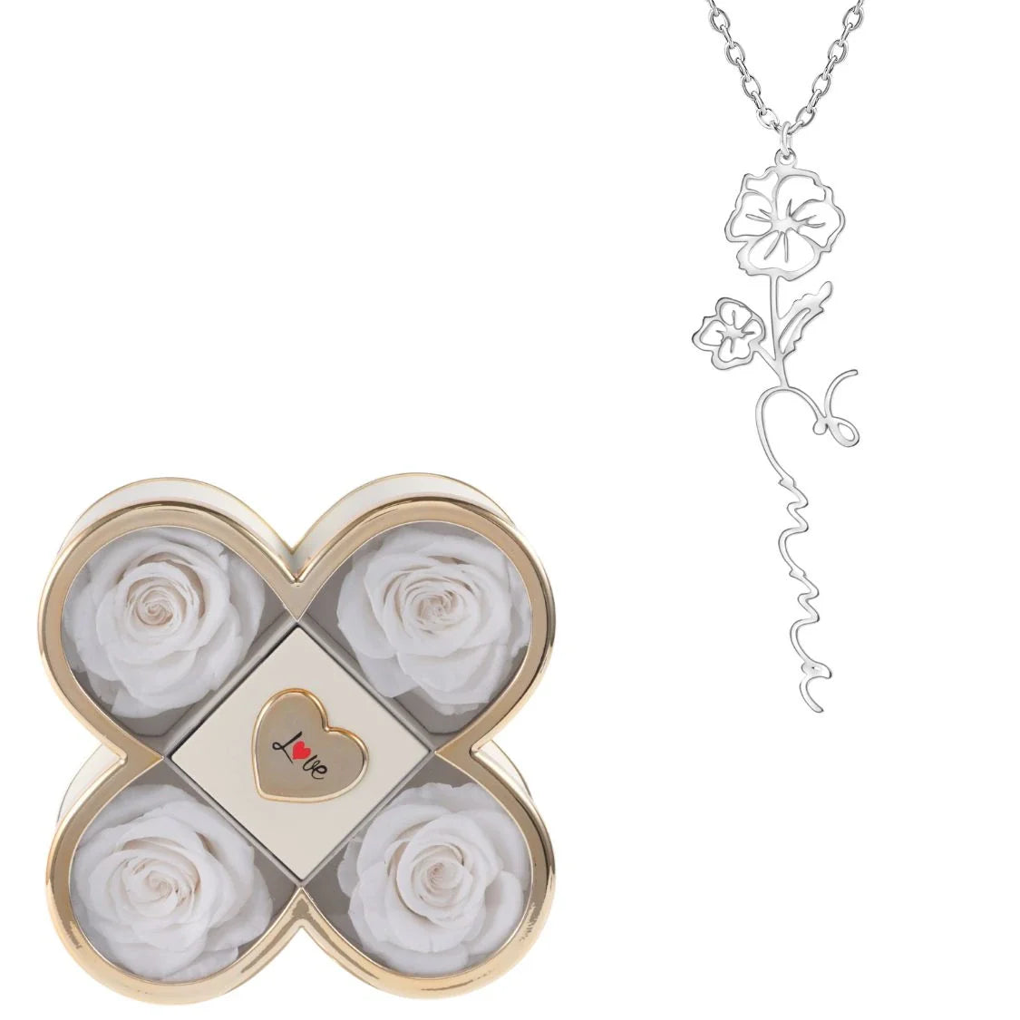 Caja de la Suerte Eterna & Collar Flor Personalizado