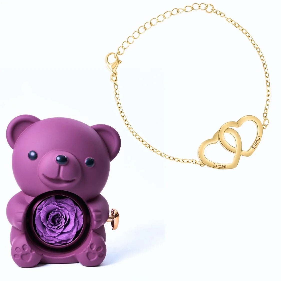 Oso Eterno & Pulsera con Corazones Entrelazados Personalizada
