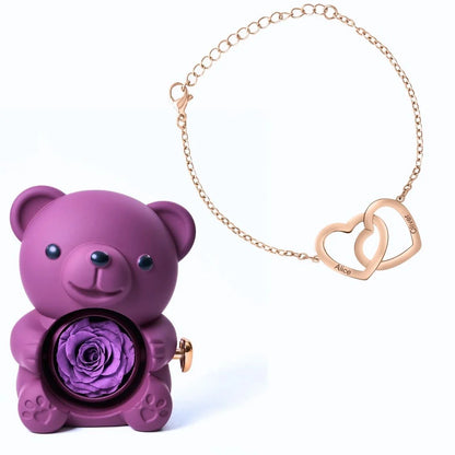 Oso Eterno & Pulsera con Corazones Entrelazados Personalizada
