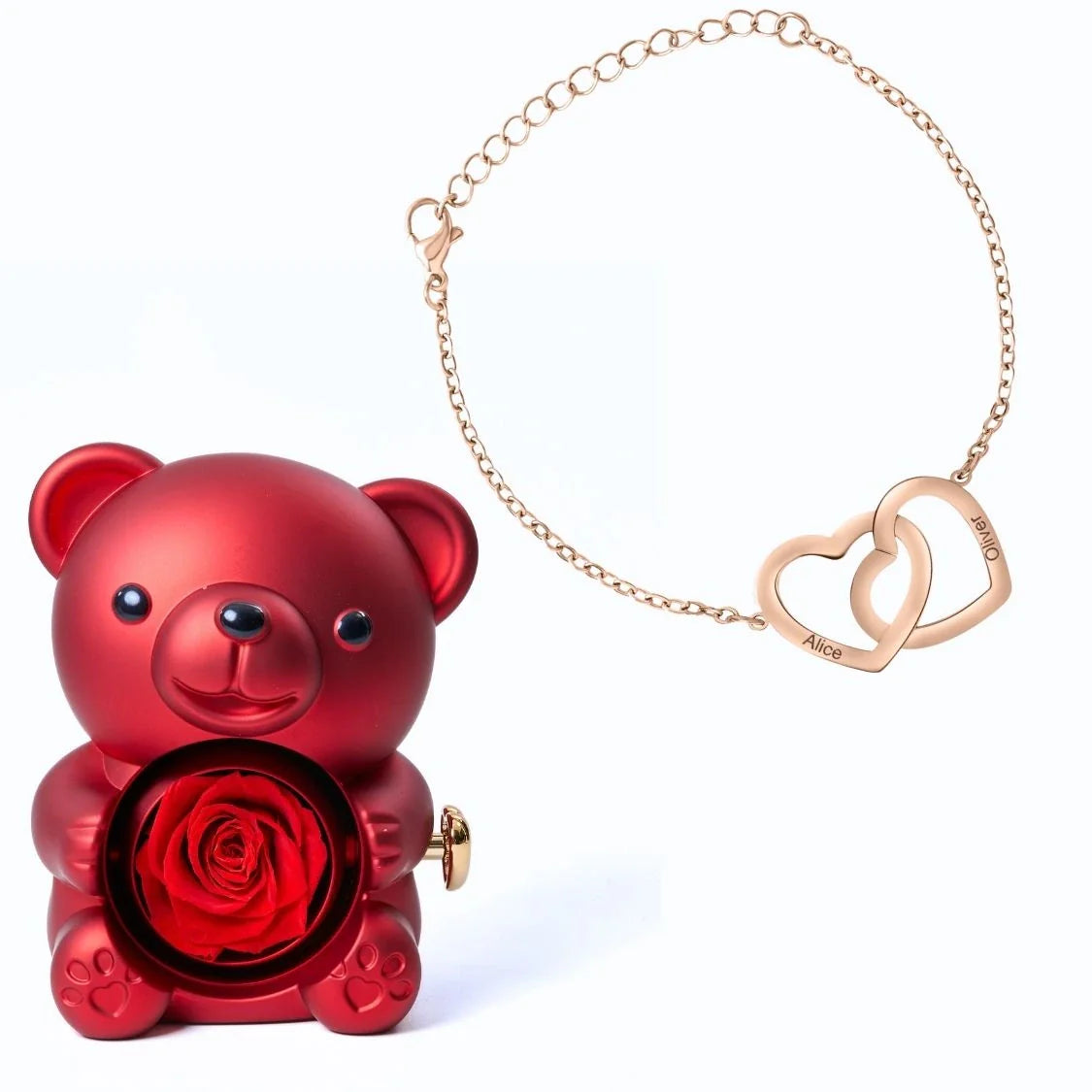 Oso Eterno & Pulsera con Corazones Entrelazados Personalizada