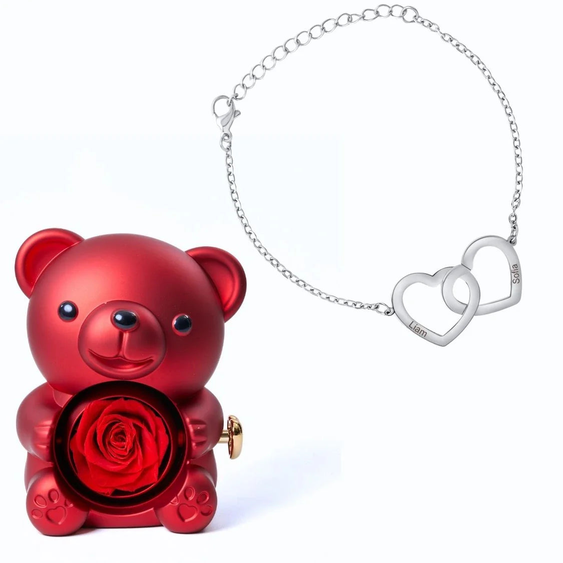 Oso Eterno & Pulsera con Corazones Entrelazados Personalizada