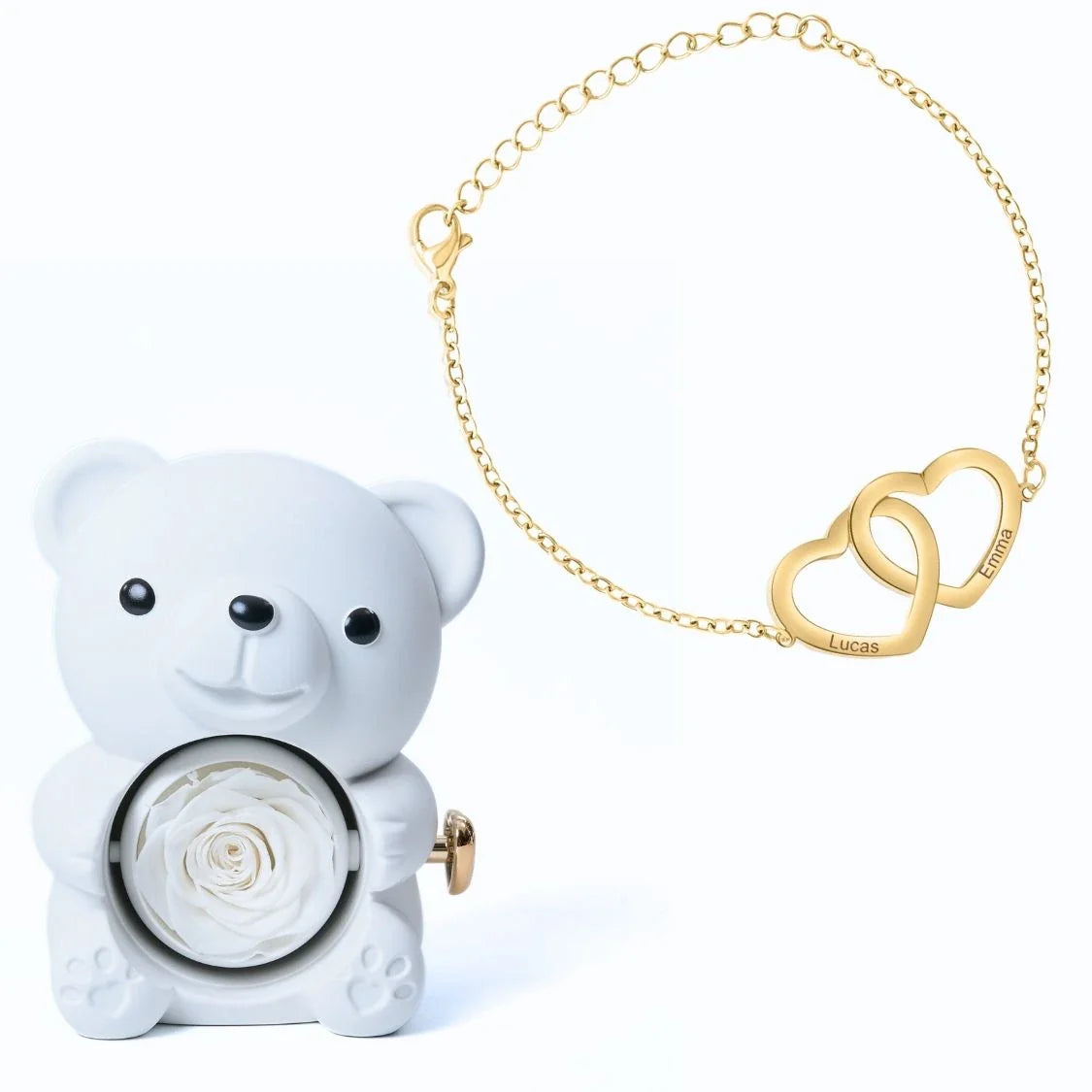 Oso Eterno & Pulsera con Corazones Entrelazados Personalizada