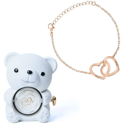 Oso Eterno & Pulsera con Corazones Entrelazados Personalizada