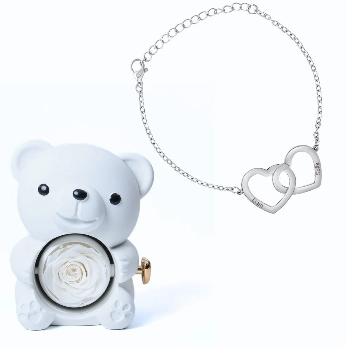 Oso Eterno & Pulsera con Corazones Entrelazados Personalizada