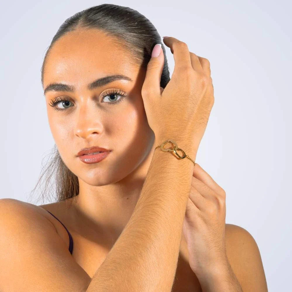 Oso Eterno & Pulsera con Corazones Entrelazados Personalizada