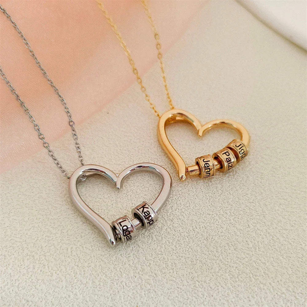 CHARMING HEART COLLAR CON BEADS GRABADAS