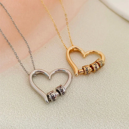 CHARMING HEART COLLAR CON BEADS GRABADAS